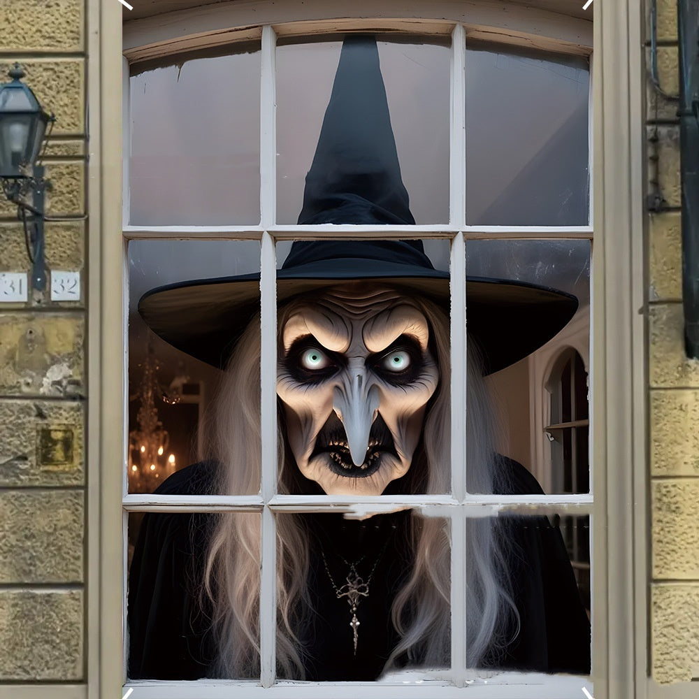 3D Holiday Window Cover Witch Halloween Window Cover