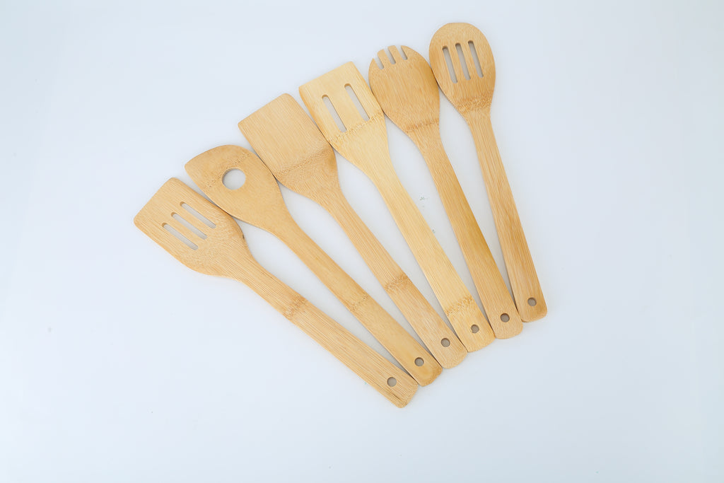 Set Of 6Pcs Cooking Utensil Bamboo Wooden Spoons Spatula Kitchen Cooking Tools Nonstick Wooden Cookware Kitchen Gadgets